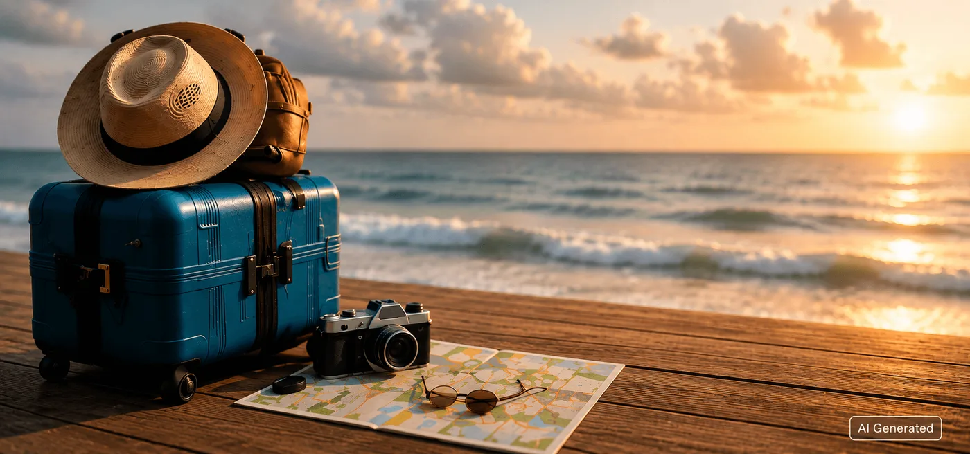 Equipaje listo para viajar al atardecer